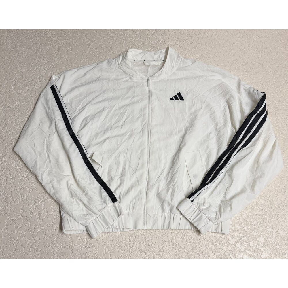 adidas Essentials 3-Stripes Woven Bomber Jacket White Black JD5319